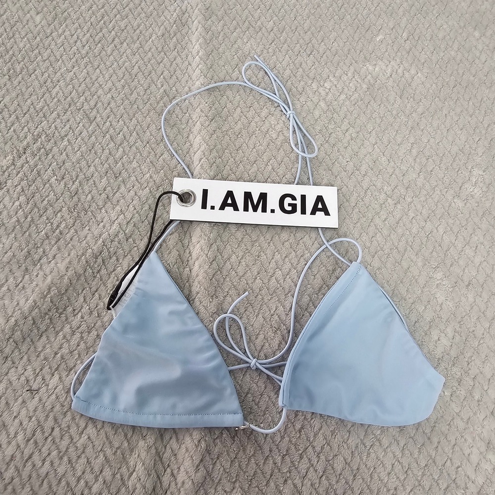 I.AM.GIA Bambi Blue Triangle Bikini Top Size S Charm Detail NWT